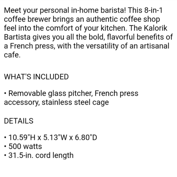 ☕ NIB‼️ Kalorik brand Stainless Steel Barista French Press - Picture 10 of 14
